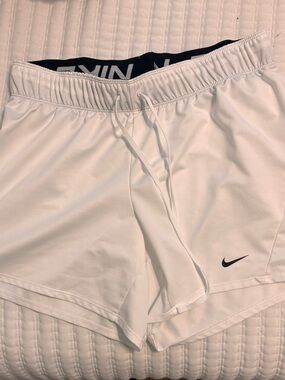 Nike White Dri-FIT Shorts with Black Waistband